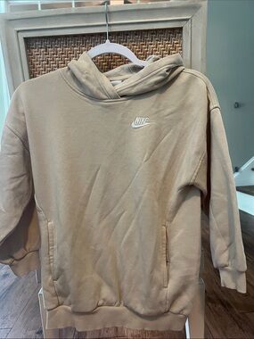 Nike Men's Tan Crewneck Hoodie with White Logo